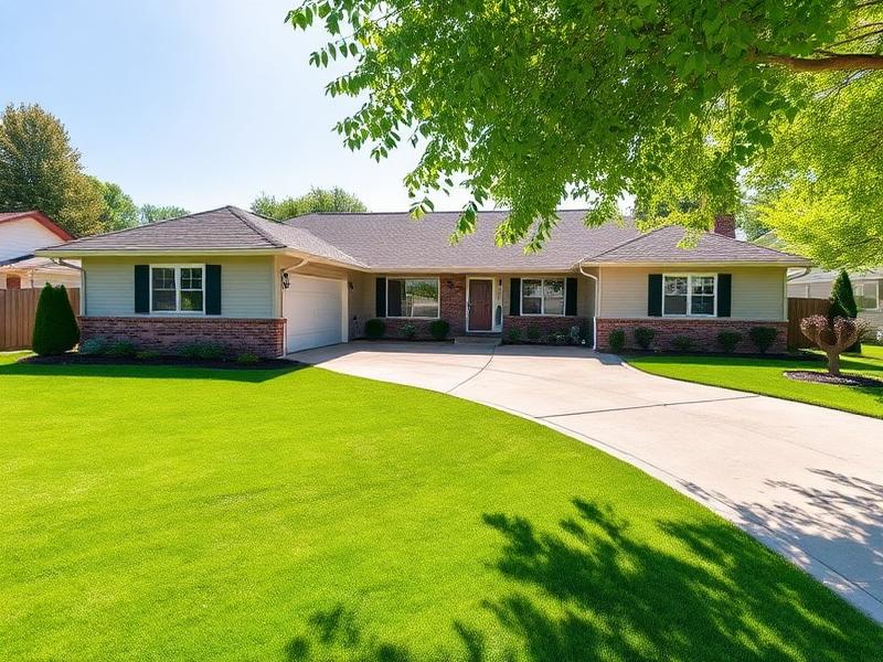 Single-story ranch home with a wide driveway and green lawn